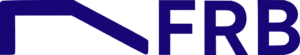 Dark blue stylized letters "FRB" with a geometric, angular line extending over the "F" on a transparent background.
