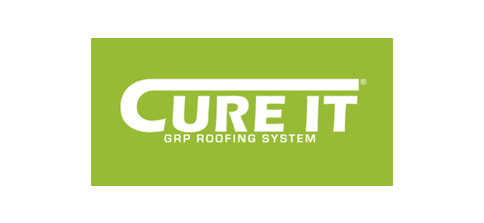 Logo for "Cure It GRP Roofing System" in white text on a green background, ideal for businesses that repair fascia and soffit.
